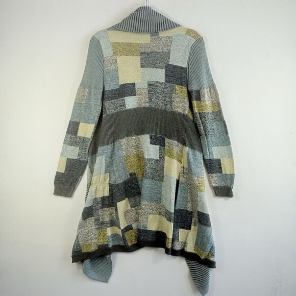 Nic + Zoe Womens Medium Blue Grey Colorblock Open Front Duster Cardigan Sweater - Picture 5 of 8